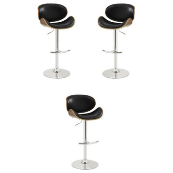 Home Square Faux Leather Curved Seat Adjustable Bar Stool in Black - Set of 3