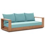 Meridian Furniture - Tulum Waterproof Fabric Upholstered Outdoor Sofa, Blue - Make this Tulum teak outdoor patio sofa the go to spot for relaxing and entertaining guest in your outdoor space. This sofa features resilent water resistant sea blue fabric making it the perfect spot to rest your feet and enjoy the company of friends or family while you take in the sunrise. Teak construction makes it a tough addition for the patio or porch and gives it the longevity and durability it needs to weather the elements with beautiful ease. Pair it with other items from the Tulum collection for a look that impresses from every angle.