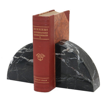 Cerasus Collection Black and Gold Marble Bookends, Black Zebra Marble