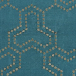 Blue Custom Made Embroidered Dupioni Silk Curtains - Window Treatments