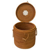 Asian Handmade Rustic Brown Rattan Round Accent Storage Box Hws2973
