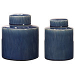 Uttermost - Uttermost Saniya Blue Containers, Set Of 2 by Billy Moon - This uttermost saniya blue containers, set of 2 is designed by Billy Moon. It measures 7" wide x 8" high.   This light requires  ,  Watt Bulbs (Not Included) UL Certified.