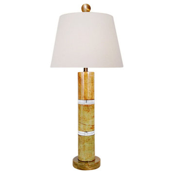 Jade Stone W Crystal Round Bamboo Style Table Lamp Crystal Base 30"