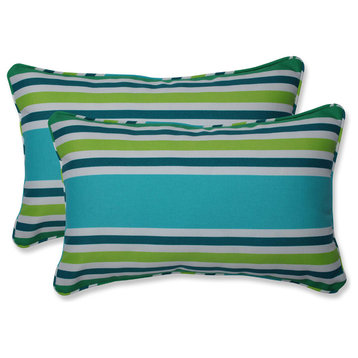 Outdoor/Indoor Aruba Stripe TurquoiseGreen Rectangular Throw Pillow, Set of 2