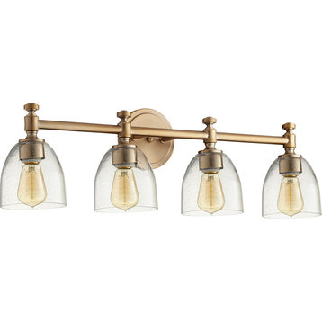 Rossington 4-Light Vanity Fixture, Aged Brass With Satin Opal