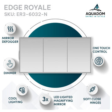 AQUADOM Edge Royale LED Lighted Medicine Cabinet Triple Door 60"x32"x5"