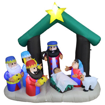 Long Christmas Inflatable Nativity Scene With Three Kings, 6'