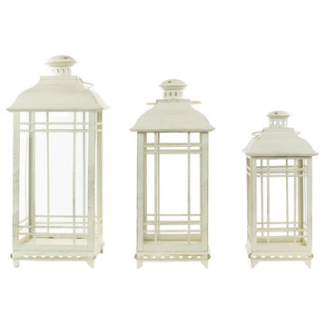 Set of 3 Cream Candle Lanterns with Brushed Gold Accents 19.5"