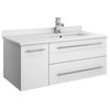 Lucera Wall Hung Bathroom Cabinet With Top & Undermount Sink, White, Right, 36"