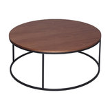 Kensal Walnut Round Coffee Table, Black Base