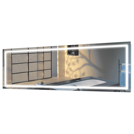 Large LED Lighted Bathroom Mirror With Defogger and Dimmer, 84"x30"