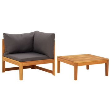 vidaXL Patio Lounge Set 2 Piece Sectional Sofa with Cushions Solid Acacia Wood