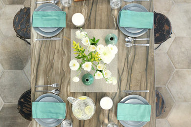 Inspiration for a mediterranean porcelain tile dining room remodel in Orange County