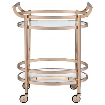 27"x19"x34" Clear Glass and Rose Gold Serving Cart
