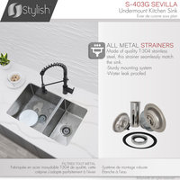 STYLISH 28" Double Bowl 60/40 Reversible Undermount Stainless Steel Kitchen SInk