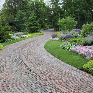 Traditional driveway in Chicago with brick pavers.