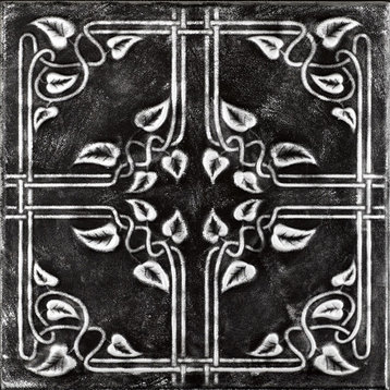 20"x20" Ivy Leaves, Styrofoam Ceiling Tile, Black Silver