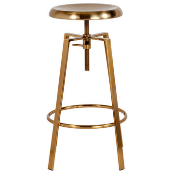 Toledo Industrial Style Barstool with Swivel Lift Adjustable Height Seat, Gold