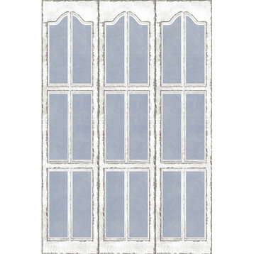 6' Tall Double Sided Blue and White Shutters Canvas Room Divider
