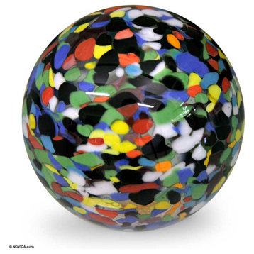 NOVICA Confetti Globe And Handblown Art Glass Paperweight