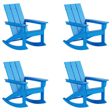WestinTrends 4PC Modern Adirondack Outdoor Rocking Chair Set, Porch Rockers, Pacific Blue