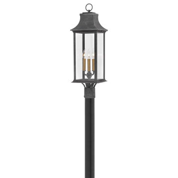 Adair 3 Light 28" Tall LED Outdoor Post Light, Aged Zinc-Heritage Brass