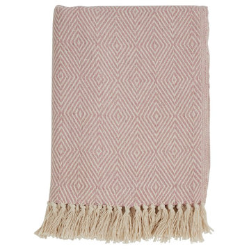 Sevan Collection Soft Cotton Diamond Weave Throw Blanket, Pink