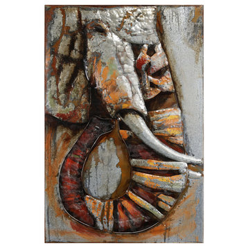 "Elephant" Mixed Media Iron Hand Painted 3D Metal Wall Art