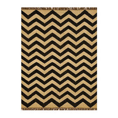 Handwoven Jute and Wool Chevron Rug, Beige and Black, 6'x9'