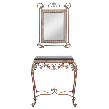 Traditional Bronze Metal Console Table With Mirror Set 560248