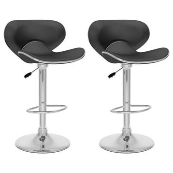 Atlin Designs 31.75" Curved Saddle Fabric/Steel Barstool in Black (Set of 2)