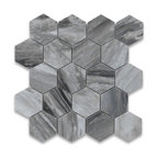 Bardiglio Gray Dark Grey Marble 3 inch Hexagon Mosaic Tile Polished, 1 sheet
