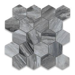 Stone Center Online - Bardiglio Gray Dark Grey Marble 3 inch Hexagon Mosaic Tile Polished, 1 sheet - Wall And Floor Tile