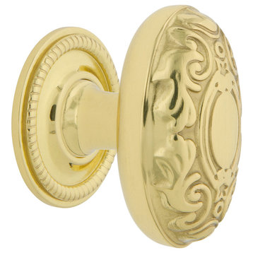 Victorian Brass 1 3/4" Cabinet Knob With Rope Rose, Polished Brass