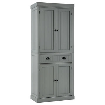 Costway Kitchen Cabinet Pantry Cupboard Freestanding w/Shelves Grey