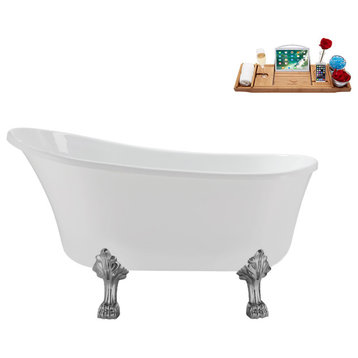 51'' Streamline N373CH-IN-PNK Soaking Clawfoot Tub and Tray with Internal Drain