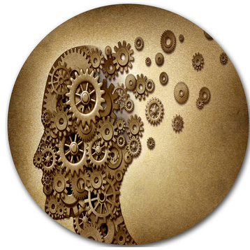 Mechanical Brain, Contemporary Art Disc Metal Artwork, 23"