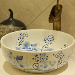 Hand painted peony ceramic wash basin - Bathroom Sinks