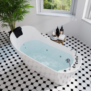 67" L x 29.5" W White Acrylic Right Drain Freestanding Whirlpool Tub