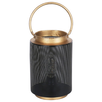 6.5x9.5" Metal Electric Lantern I, Round Black Gold Farmhouse Decor