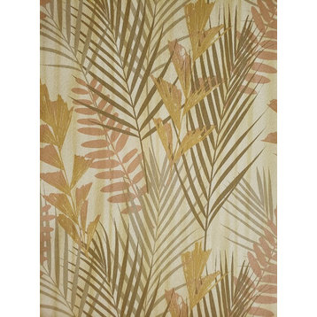 Textured Wallpaper Gold Metallic Floral Tropical Palm Leaves Trees 255005 , Euro