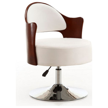 Bopper Adjustable Height Swivel Accent Chair, White and Polished Chrome