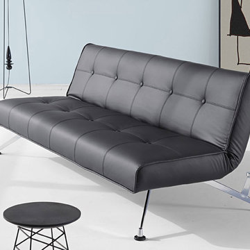 Innovation USA | Clubber Black Leather Sofa | Chromed Legs -$1245.38