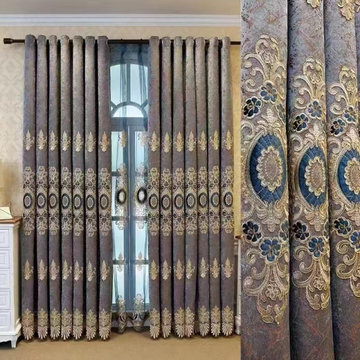 QYC125I Hebe New Flowers Bloom Luxury Damask Chenille Embroidered Brown Blue Cus