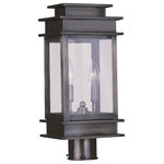Livex Lighting - Princeton Outdoor Post Head, Vintage Pewter - The Princeton collection is a fresh interpretation on the classic English pocket lantern.  Hand crafted solid brass, our Princeton fixtures are built for lasting beauty. This outdoor post light features a vintage pewter finish and clear glass. This old world charm is built to last.