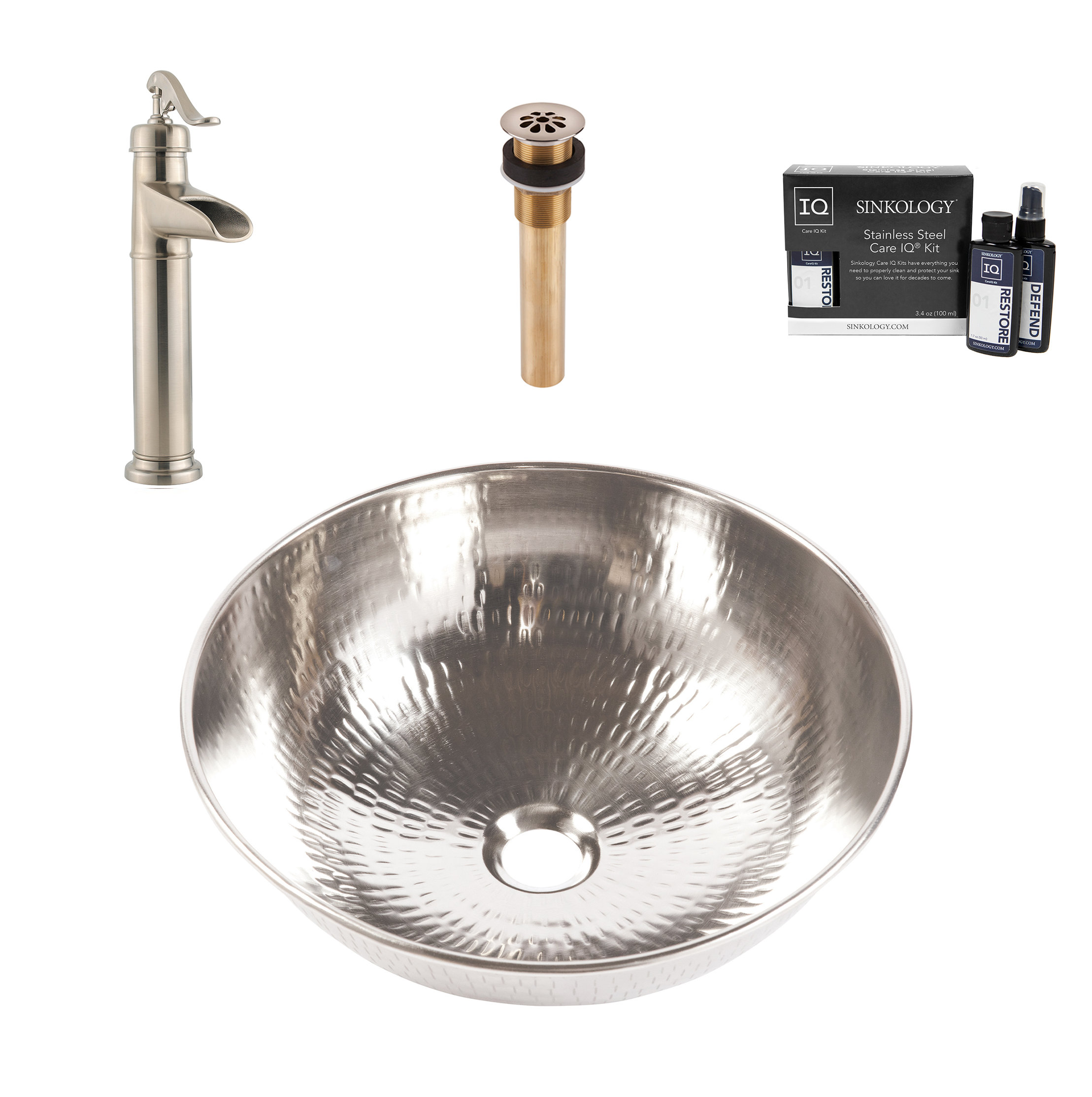 Bohr Nickel 14.25" Round Vessel Bath Sink with Ashfield Vessel Faucet Kit