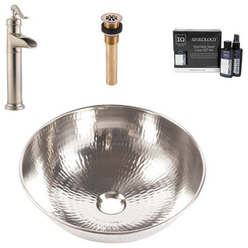 Bohr Nickel 14.25" Round Vessel Bath Sink with Ashfield Vessel Faucet Kit