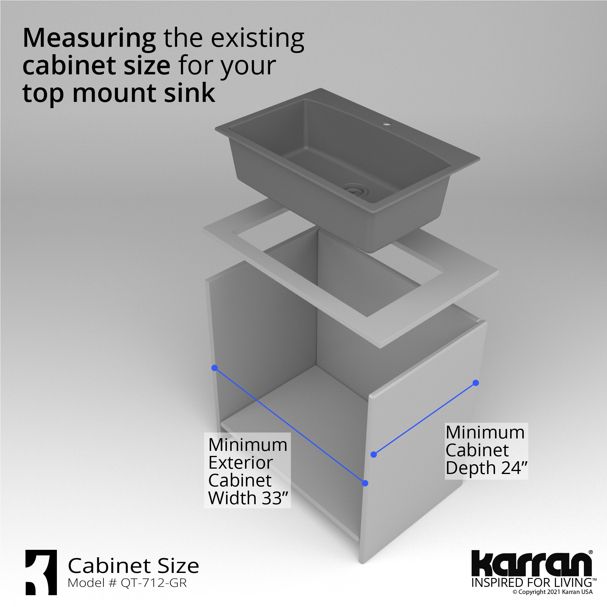 Karran Drop-In Quartz Composite 33" 1-Hole Single Bowl Kitchen Sink Kit, Grey