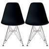 Plastic Dining Chair With Chrome Eiffel Wire Legs, Set of 2, Black