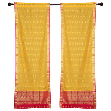 2 Yellow Bohemian Indian Sari Curtains Rod Pocket Living Room  43W x 84L